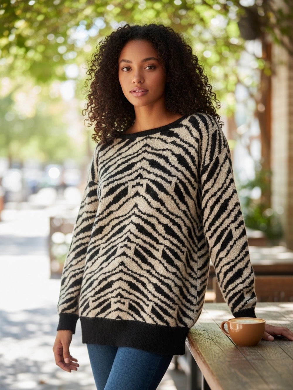 SUNBOW 2 Vintage 1990’s  Zebra Print Women's Sweater Oversized Wool Blend Size M